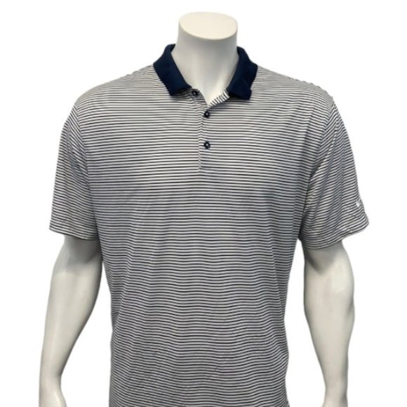 Nike Golf Dri-Fit White Blue Stripe Logo Short Sleeve Polo Shirt Size XL X-Large - Picture 3 of 9